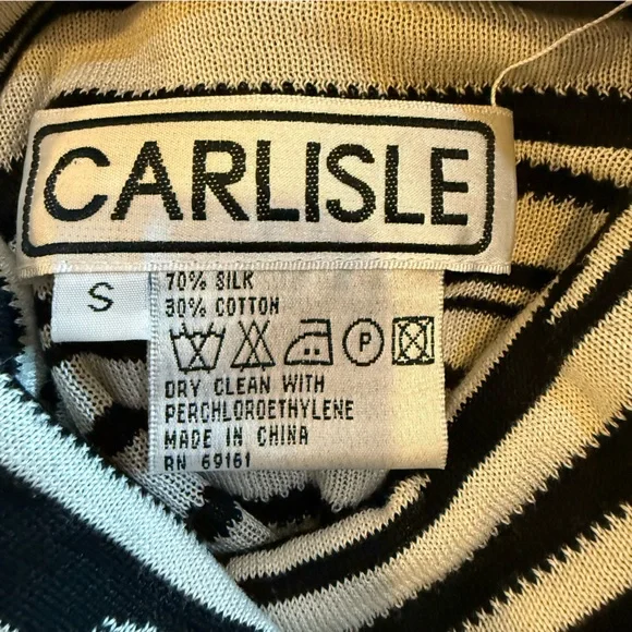 Carlisle Vintage Womens Silk/Cotton Black and White Turtleneck sz S - Picture 6 of 8